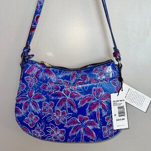NEW BRAHMIN Shayna Vista Blue Torrone Floral Palm Tree Leather Crossbody bag